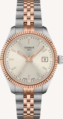 Tissot Kwarc Ballade (34 mm) ze srebrną tarczą słoneczną / dwukolorową bransoletą ze stali nierdzewnej T1562102203101
