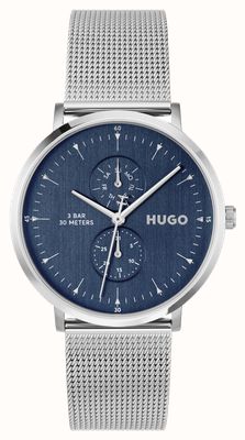 HUGO #style Multifunktions-Quarzuhr (40 mm) mit blauem Zifferblatt / Edelstahl-Mesh-Armband 1530457