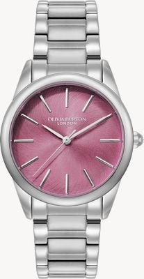 Olivia Burton Leuchtendes (34 mm) fuchsiafarbenes Zifferblatt / Edelstahlarmband 24000237