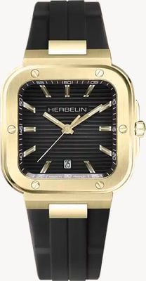 Herbelin Cap Camarat Square Quartz (39mm) Black Dial / Black FKM Rubber Strap 12246P1N14CA