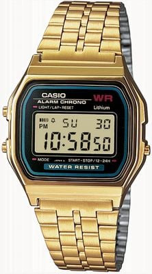 Casio Chronographe vintage à alarme (35 mm), cadran numérique noir / bracelet doré A159WGEA-1EF