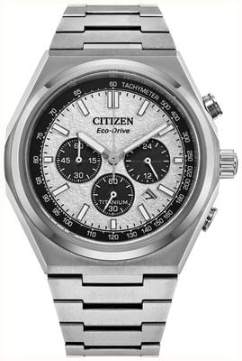Citizen Biała teksturowana tarcza chronografu Forza (42 mm) / bransoletka z super tytanu CA4610-85A