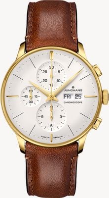 Junghans マイスター クロノスコープ デイ/デイト (en) オートマチック (40.7mm) シルバー ドーム型文字盤 / ブラウン レザーストラップ 27/7620.03