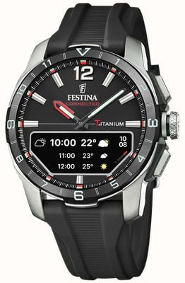 Festina Montre connectée hybride Connected D (44 mm) cadran numérique intégré noir / bracelet en caoutchouc noir F23000/4