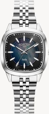 Roamer Stella quartzo (32,5mm) mostrador pérola negra / pulseira aço inoxidável 966847 41 80 20