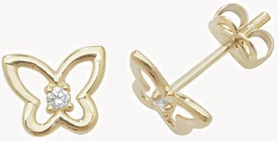 9ct Yellow Gold Cubic Zirconia Butterfly Stud Earrings ES445