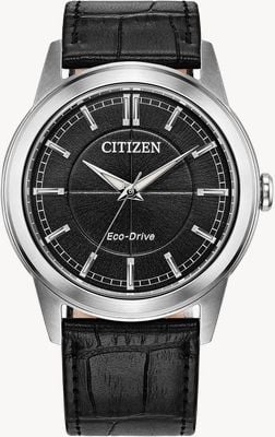 Citizen エコ・ドライブ ローラン (41mm) ブラックダイアル / ブラックレザーストラップウォッチ AW2110-06E