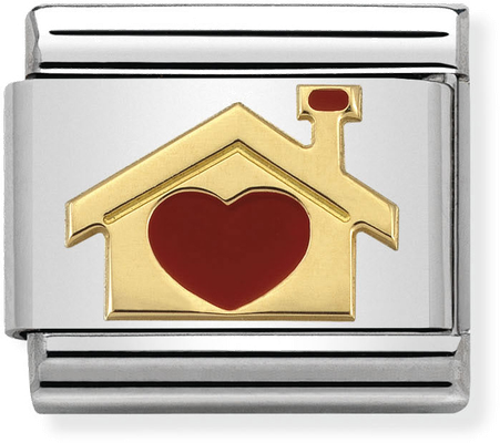 Nomination Classic Home With Heart 18ct Gold & Steel Enamel Charm 030283/07