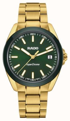RADO Hyperchrome kwarc (41,5mm) tarcza British Racing Green / bransoletka ze stali nierdzewnej powlekana PVD złotem R32283313