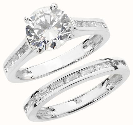 James Moore TH LADIES SILVER BRIDAL CZ SET BAND & RING (SIZE M) G7479/M