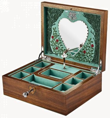 WOLF Sleeping Beauty Walnut Wood Ballet Musical Jewellery Box 190116