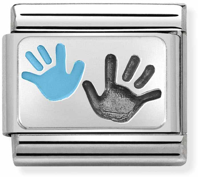 Nomination Classic Son & Parent Hands Oxidised Sterling Silver & Steel Enamel Charm 330208/43