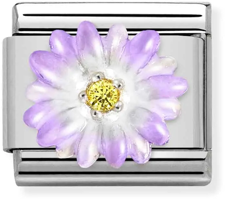 Nomination Classic Violet Flower Link Steel, Sterling Silver And Enamel 330321/03
