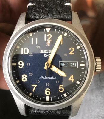 Seiko 5 black leather strap on sale