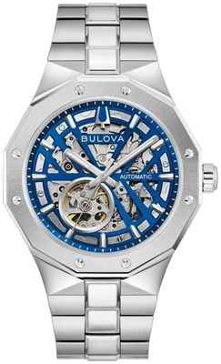 Bulova Prestiige Automatik (42mm) blaues Skelettzifferblatt / Edelstahlarmband 96A352