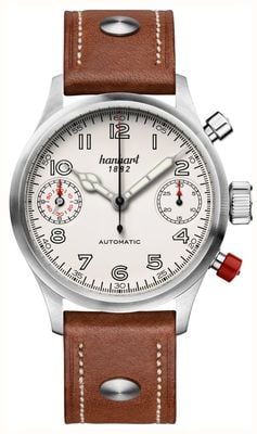 Hanhart PIONEER TwinDicator Automatic Chronograph (45mm) Antique White Dial / Light Brown Leather Strap - M 730.200-0210