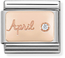 Nomination Classic April Birthstone Diamond 9ct Rose Gold & Steel Charm 430508/04