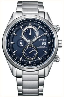 Citizen Eco-drive wereldchronograaf a.t radiogestuurd (43 mm) blauwe wijzerplaat / roestvrijstalen armband AT8260-85L