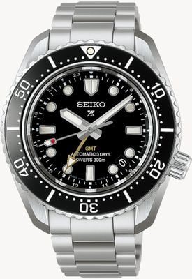 Seiko Reloj buzo Prospex 1968 Heritage GMT 300m (42mm) esfera negra oceánica / pulsera de acero inoxidable HBC002J1