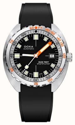 DOXA Sub 750t sharkhunter (45mm) quadrante iconico nero / cinturino in gomma fkm nero 825.10.101.20