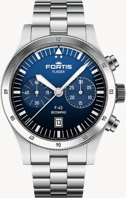 FORTIS Flieger F-43 Bicompax Liberty Blue (43 mm) Edelstahl-Blockarmband F4240012