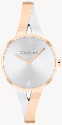Calvin Klein Damska radosna (30 mm) srebrna tarcza / dwukolorowa bransoletka ze stali nierdzewnej 25100028