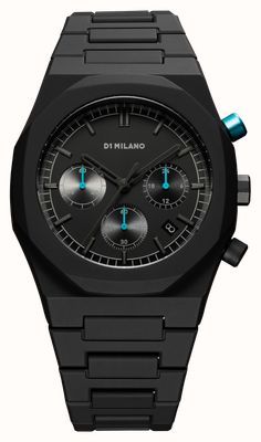 D1 Milano Polychrono Anthrazit (40,5 mm) – mattes schwarzes Zifferblatt / schwarzes Polycarbonat-Armband PHBJ07