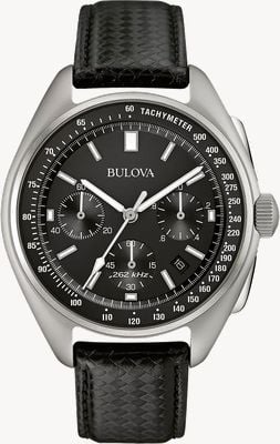 Bulova Montre Lunar Pilot chronographe édition spéciale (45 mm) cadran noir / bracelet cuir noir + bracelet NATO 96B251