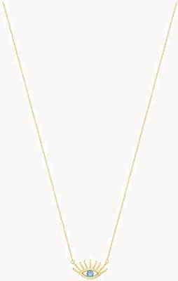 Treasure House Silver Gold Plated Blue Cubic Zirconia Evil Eye Necklace G3392GP