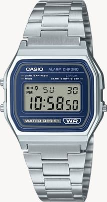 Casio Vintage Alarm Chrono (33.2mm) Blue Digital Dial / Stainless Steel Bracelet A158WEA-2EF