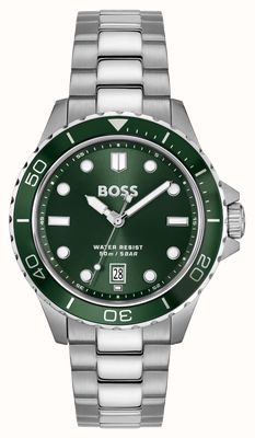 BOSS Troper sport (42 mm) cadran vert foncé / bracelet en acier inoxydable 1514294