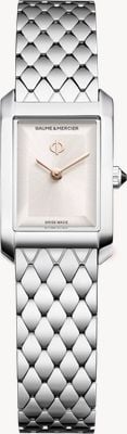 Baume & Mercier Hampton Quarz (17,7 x 28mm) warmsilbernes Sonnensatin-Zifferblatt / satiniertes Edelstahl-Armband-Uhr 10860