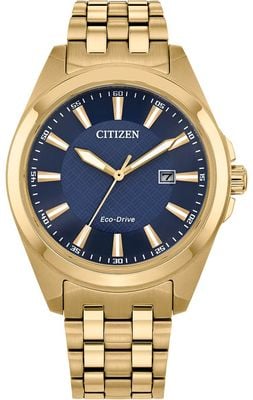 Citizen Eco-drive (41 mm) z niebieską tarczą / bransoletą ze stali nierdzewnej w kolorze złotym PVD BM7532-54L