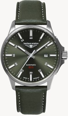 Bauhaus Aviation Titanium Automatik 60h (42mm) dunkelgrünes Zifferblatt / grünes Lederarmband 28644