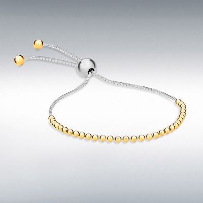Sterling Silver Yellow Gold Plated Beaded Adjustable Slider Bracelet 10cm/4"-23cm/9" 8.29.9074