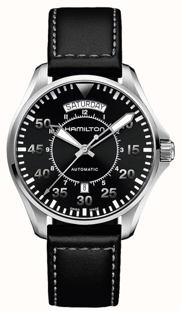 Hamilton Khaki Aviation Pilot Day Date Automatic 42mm Black Dial Black H64615735 First Class Watches HKG