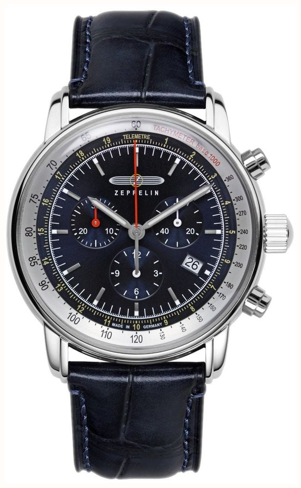 Zeppelin Orologio Da Uomo 7038-3 – Quarzo, Cassa 40 Mm In Acciaio, Quadrante Blu, Fase Lunare, Pelle Blu - 2