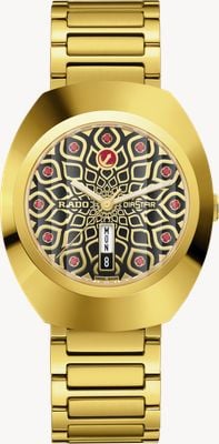 RADO Diastar origineel automatisch (38mm) zwarte wijzerplaat / gouden PVD roestvrijstalen band R12161653