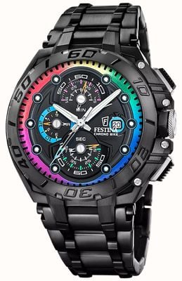 Festina Chrono Bike 2026 Limited Edition (46 mm) schwarzes Zifferblatt / Edelstahlarmband + Kautschukarmbänder F20761/1