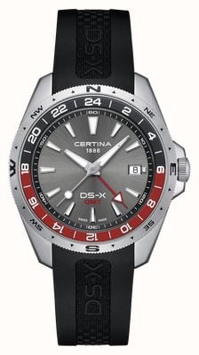Certina Ds-x Quarz GMT (41 mm) graues Zifferblatt / schwarzes Kautschukarmband C0474521708101