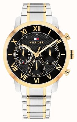 Tommy Hilfiger Th-Oxford Multifunktionsuhr (42 mm) schwarzes Zifferblatt / zweifarbiges Edelstahlarmband 1710729