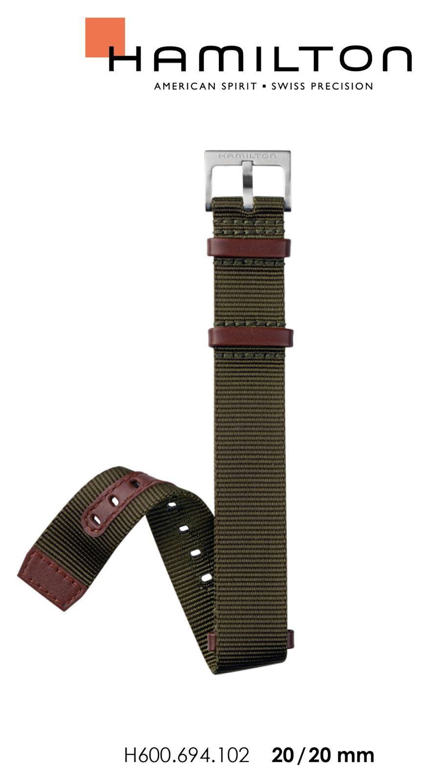 Hamilton Straps Bracelet Nato vert 20mm khaki type militaire montre