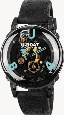 U-Boat Quadrante scheletrato nero U-65 pvd turchese (44 mm) / cinturino in silicone nero in stile vintage 3353