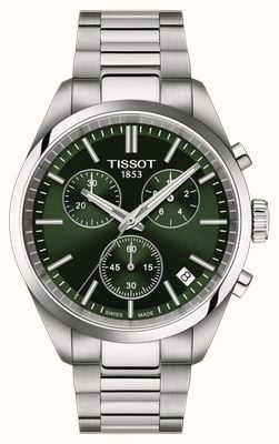 Tissot Chronographe Pr 100 (40 mm) cadran soleillé vert / bracelet acier inoxydable T1504171109100