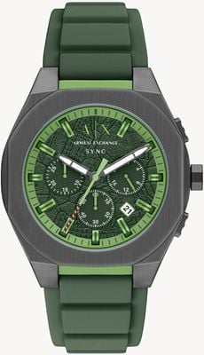Armani Exchange Quartz Chronograph (44mm) Textured Green Dial / Green Silicone Strap AX4292