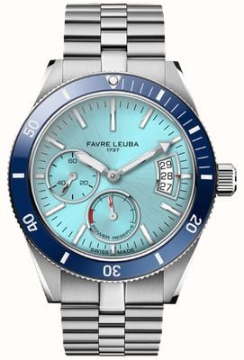 Favre Leuba Deep Raider Power-Reserve Automatic (40mm) Ice Blue Sunray Dial / Stainless Steel Bracelet Watch 00.20310.109.04.200