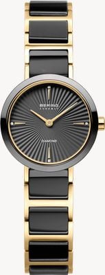 Bering クラシック ダイヤモンド クォーツ（27mm）テクスチャード ブラック ダイアル / ゴールド ステンレススチール & ブラック セラミック ブレスレット 10725-732