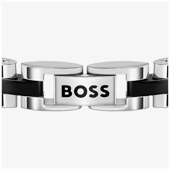 BOSS Jewellery Two Tone Black Enamel & Stainless Steel Link Bracelet 1580890 - vista alternativa 2