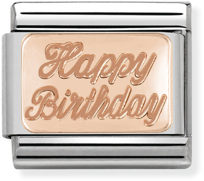 Nomination Classic Happy Birthday 9ct Rose Gold & Steel Charm 430101/29
