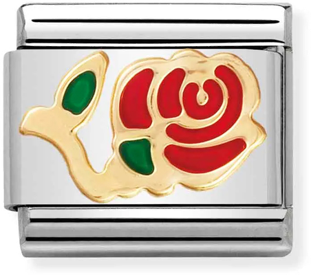 Nomination Classic Red Rose 18ct Gold & Steel Enamel Charm 030214/01